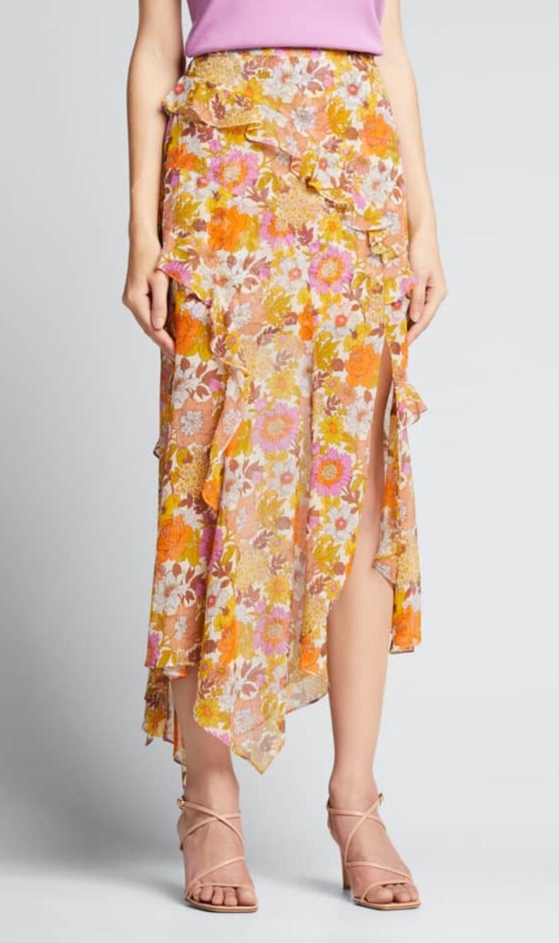 Veronica Beard Eleonora Skirt Size 4 Silk Kailani Garden Orange Floral Georgette